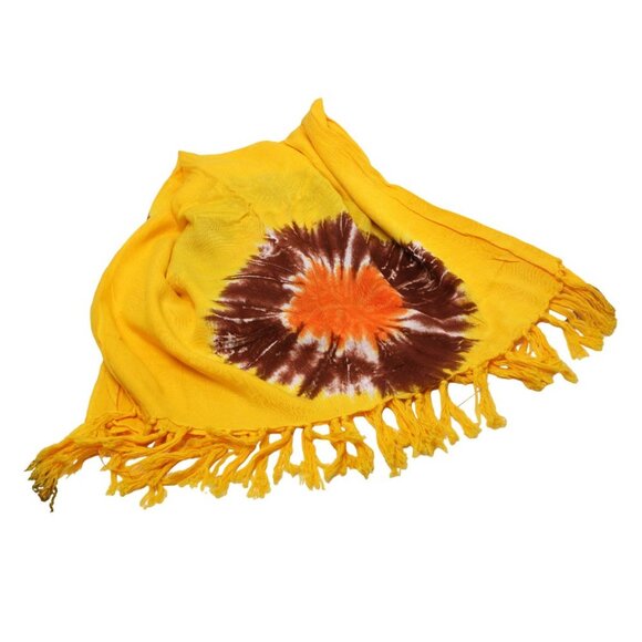 Floral Abstract Sarong Wrap Swimsuit Cover Up Dress Beach Swim Tassel Yellow - Picture 3 of 4